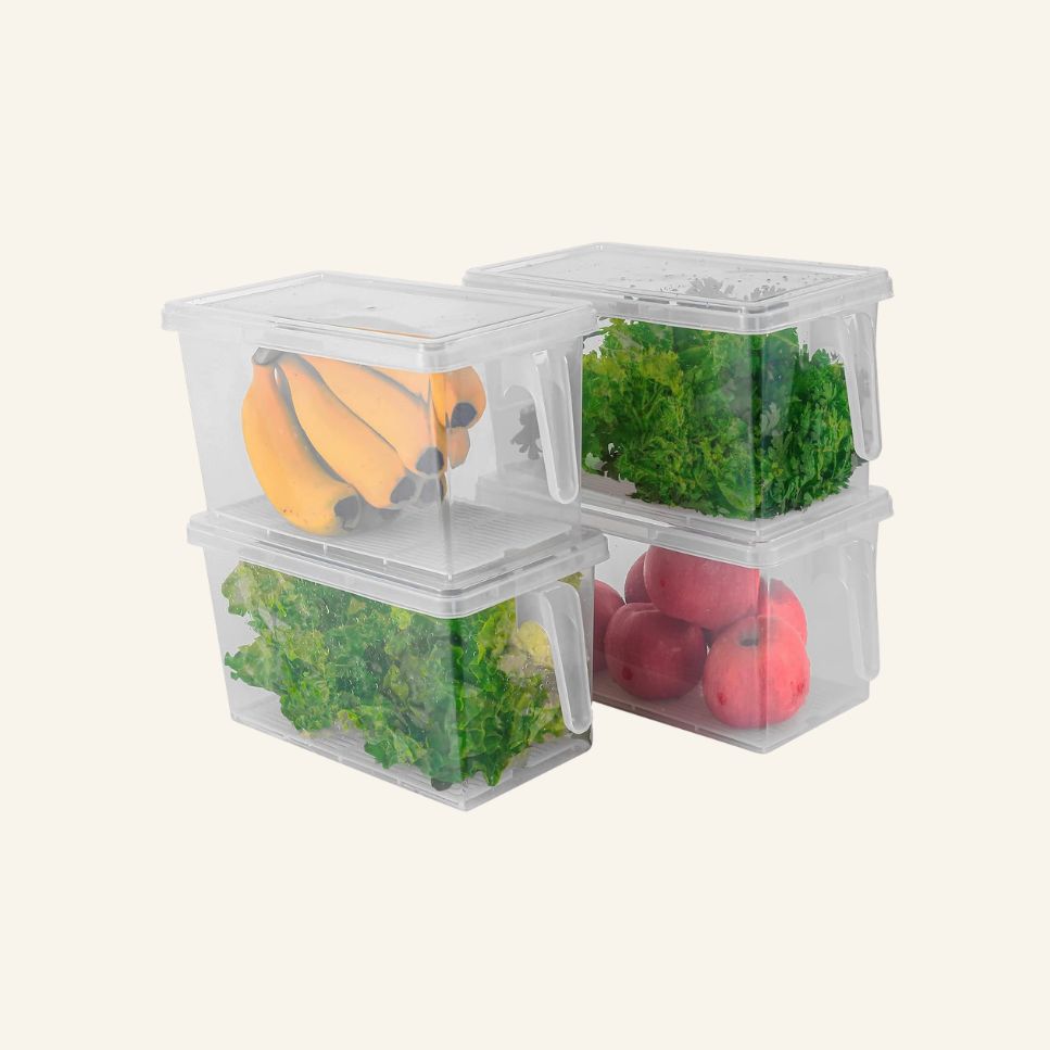 Sooyee Produce Saver Containers for Refrigerator with Drain Tray, 5L x 4 Stackable Fruit Storage Containers