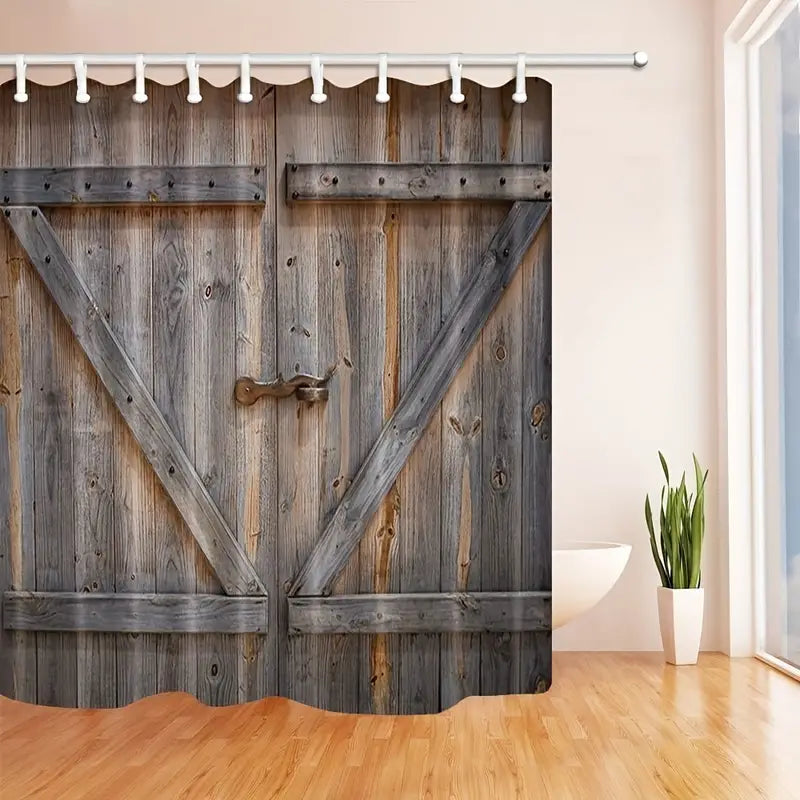 Rustic Door Pattern Shower Curtain + Hooks