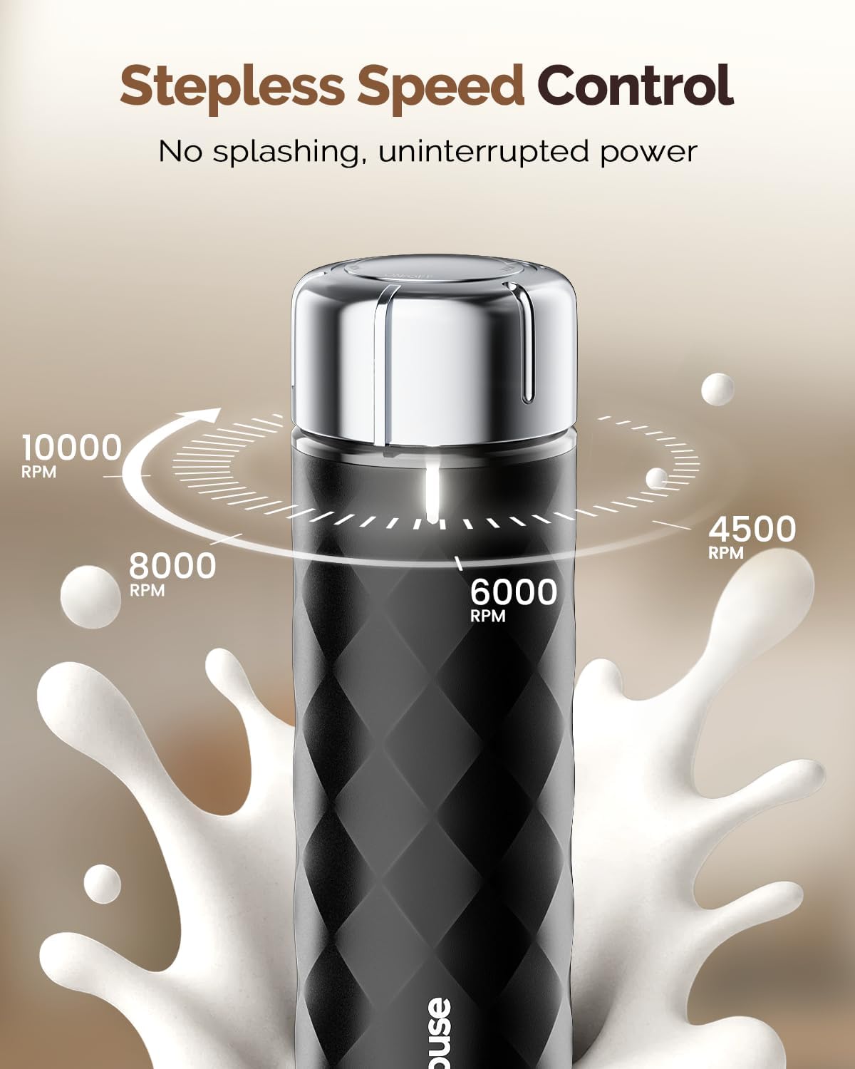 Rechargeable Milk Frother with Stepless Speed Control