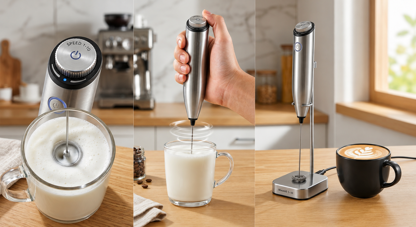 Rechargeable Milk Frother with Stepless Speed Control