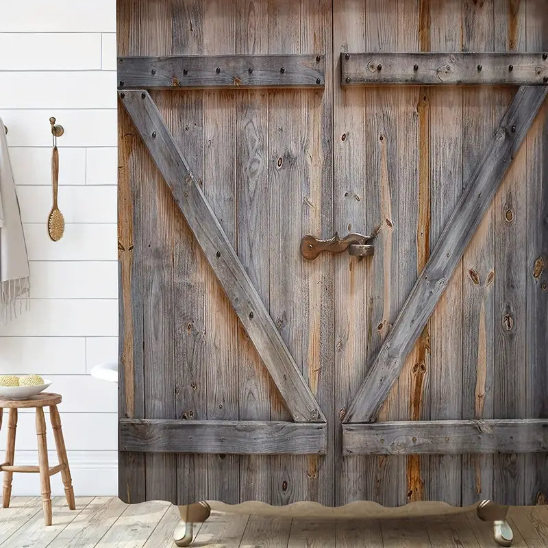 Rustic Door Pattern Shower Curtain + Hooks