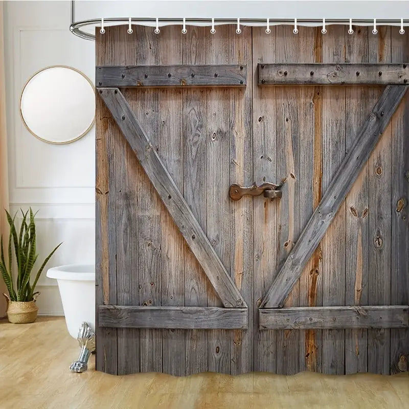 Rustic Door Pattern Shower Curtain + Hooks