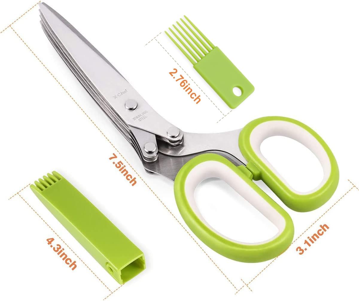 Herb Scissors, X-Chef Multipurpose 5 Blade Kitchen Herb Cutter