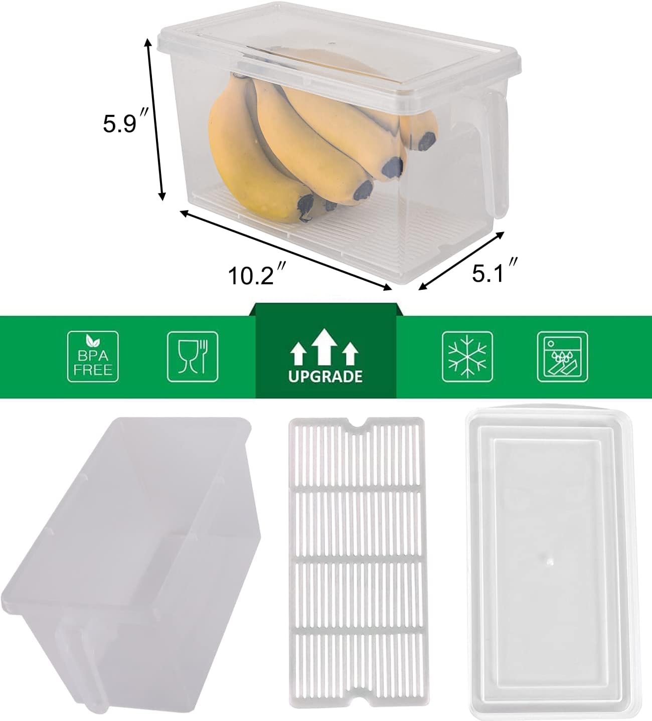 Sooyee Produce Saver Containers for Refrigerator with Drain Tray, 5L x 4 Stackable Fruit Storage Containers