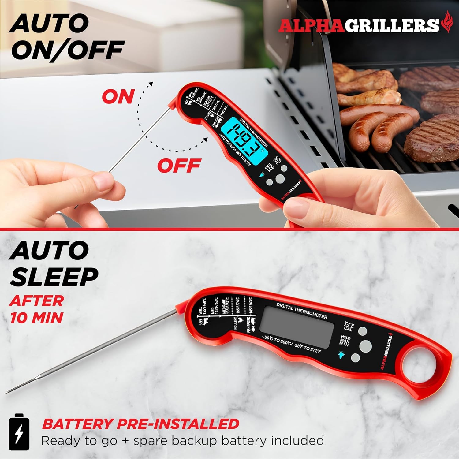 Alpha Grillers Meat Thermometer Digital – Instant Read Food Thermometer