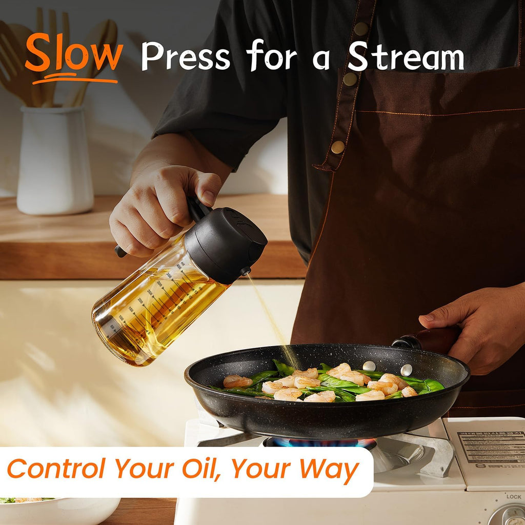 TrendPlain 16oz/470ml Glass Olive Oil Sprayer for Cooking – 2 in 1 Olive Oil Dispenser Bottle