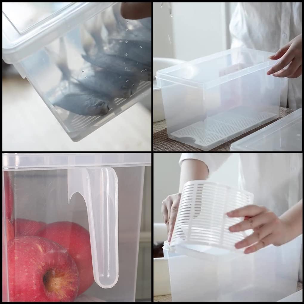 Sooyee Produce Saver Containers for Refrigerator with Drain Tray, 5L x 4 Stackable Fruit Storage Containers