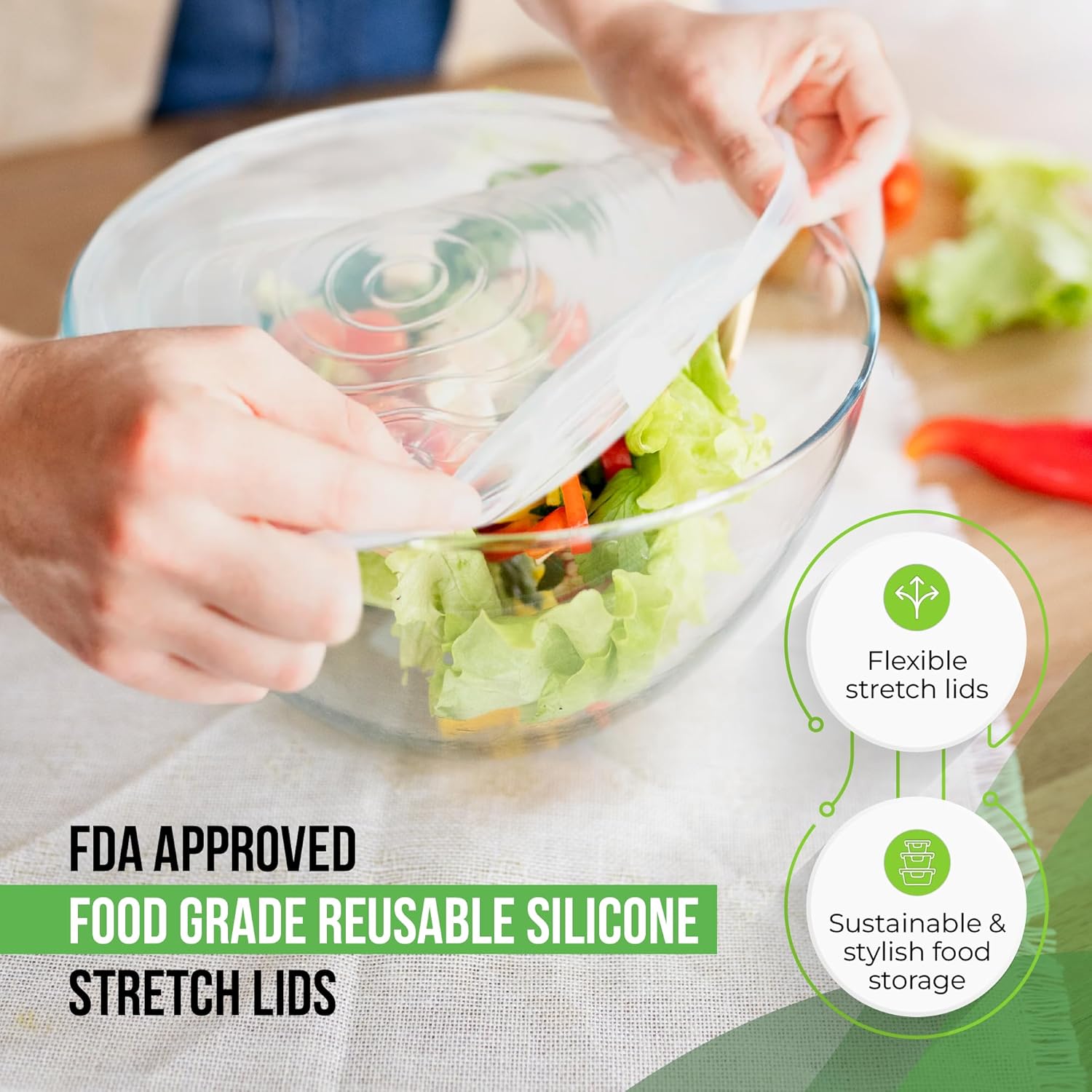 Reusable Silicone Stretch Lids for Food Storage in Fridge