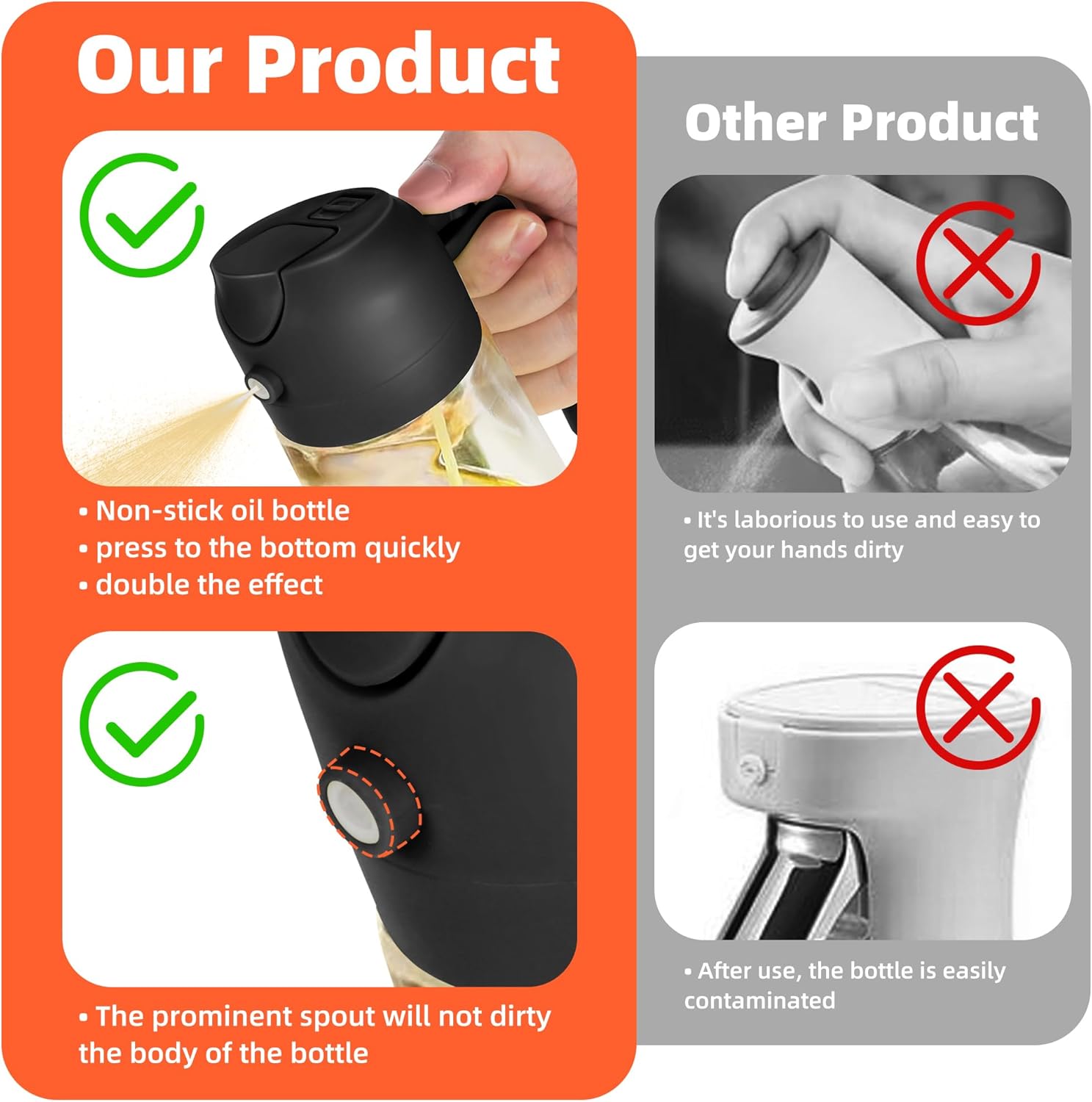 TrendPlain 16oz/470ml Glass Olive Oil Sprayer for Cooking – 2 in 1 Olive Oil Dispenser Bottle